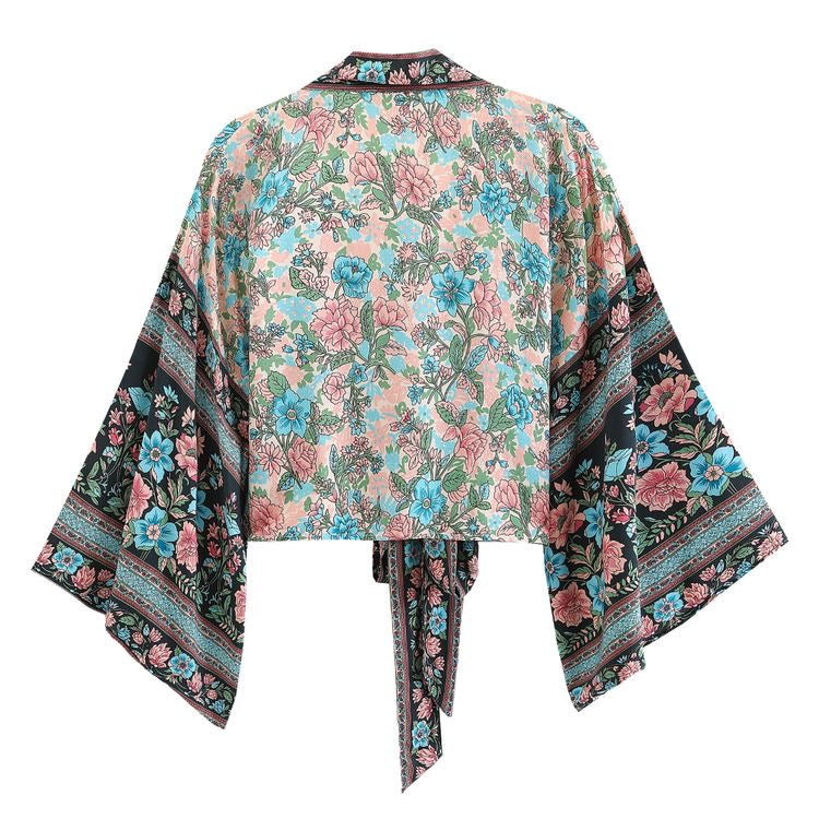 1love2hugs3kisses Kimono Tie Top Pink-Blue Flowers