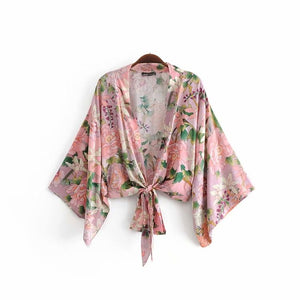 1love2hugs3kisses Kimono Tie Top Pink Flower