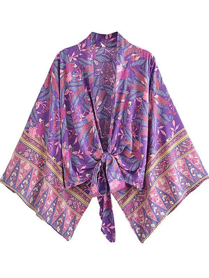 1love2hugs3kisses Kimono Tie Top Purple Flowers