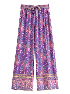 1love2hugs3kisses Long Flare Pants Purple Flowers