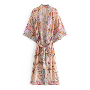 1love2hugs3kisses Long Kimono Floral Beige-Pink