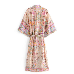 1love2hugs3kisses Long Kimono Floral Beige-Pink