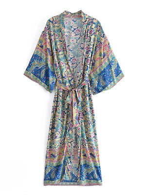 1love2hugs3kisses Long Kimono Floral Pink Blue