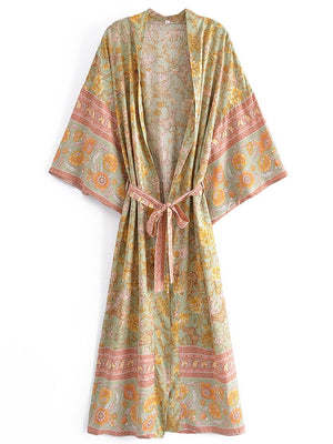 1love2hugs3kisses Long Kimono Green Floral 