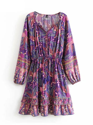 1love2hugs3kisses Long Sleeve Play Dress Purple Flowers