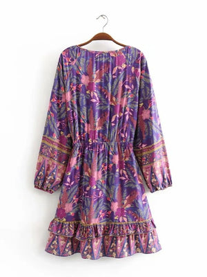 1love2hugs3kisses Long Sleeve Play Dress Purple Flowers