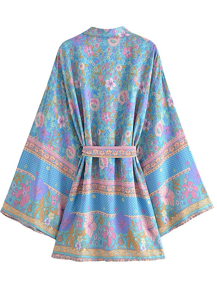1love2hugs3kisses Short Kimono Flowers Light Blue-Pink