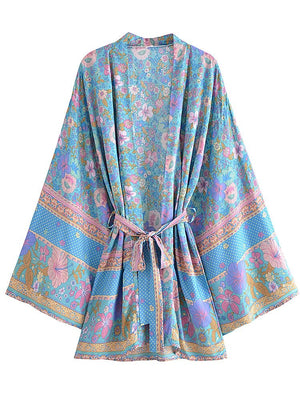 1love2hugs3kisses Short Kimono Flowers Light Blue-Pink