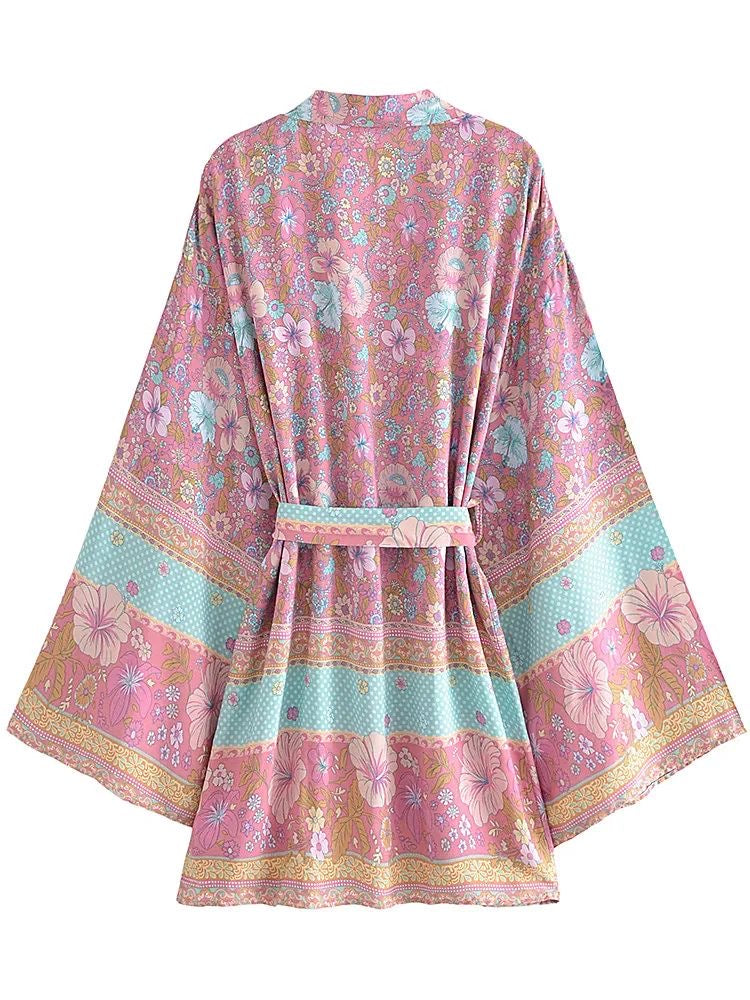 1love2hugs3kisses Short Kimono Flowers Pink-Light Blue