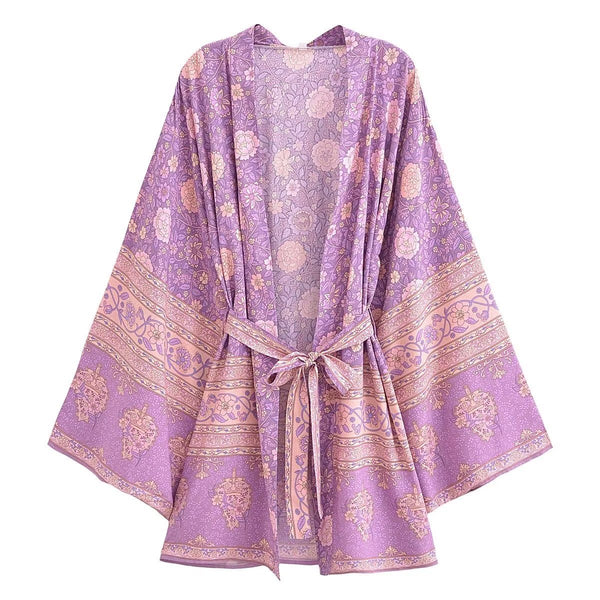 1love2hugs3kisses Short Kimono Purple Floral
