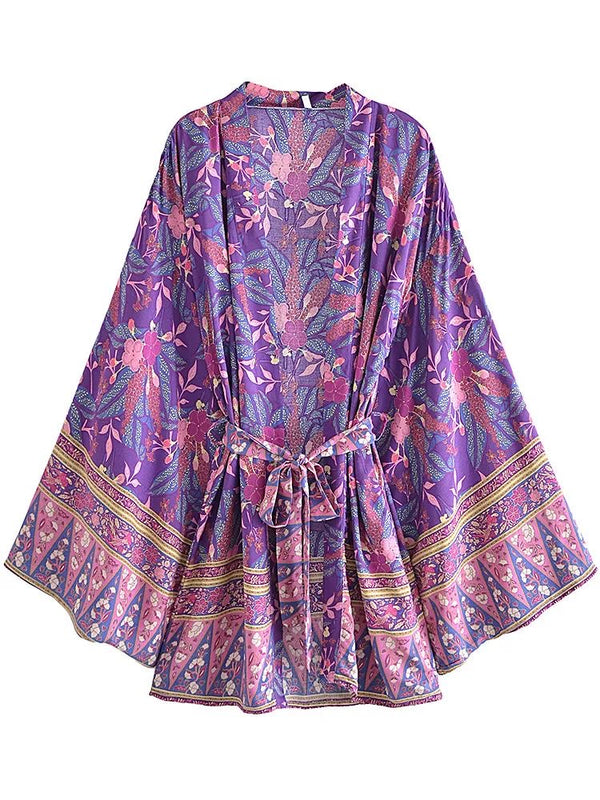 1love2hugs3kisses Short Kimono Purple Flowers