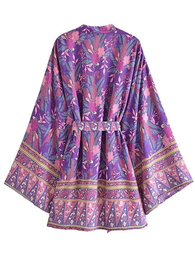 1love2hugs3kisses Short Kimono Purple Flowers
