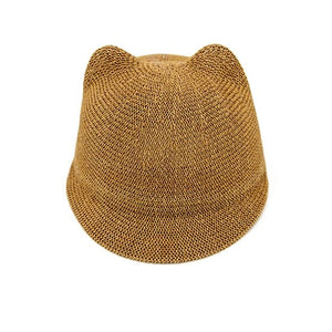 Straw Kids Hat With Ears Brown