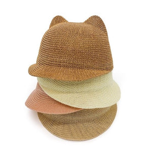 Straw Kids Hat With Ears Brown