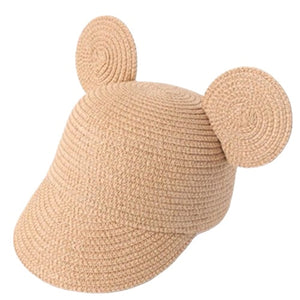 1love2hugs3kisses Straw Kids Hat With Mouse Ears Beige