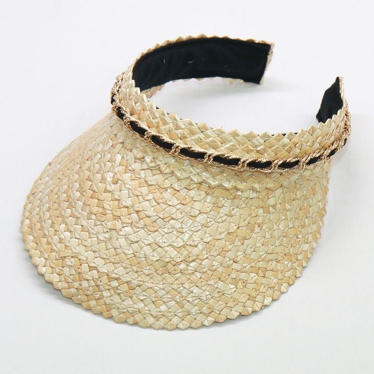 1love2hugs3kisses Womens Straw Visor Natural With Chain