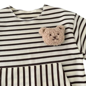 1love2hugs3kisses Baby Boy Short Sleeve Striped Waffle Romper With Cartoon Bear