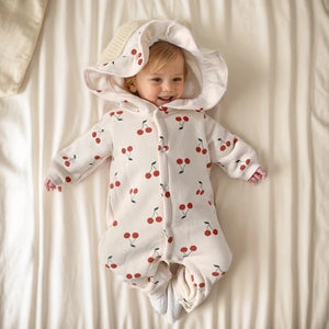 1love2hugs3kisses Baby Hooded Jumpsuit Cherry Pink