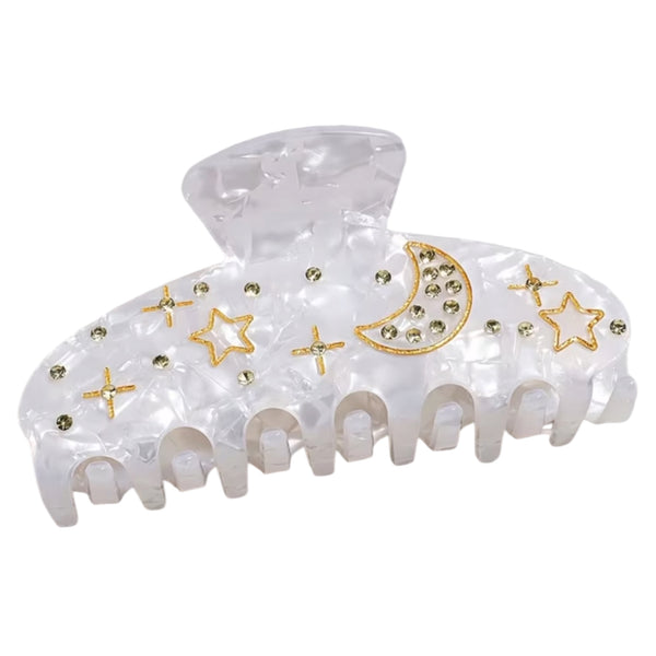 Moon & Stars Hair Claw – White Galaxy