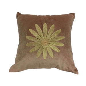 A-La Velvet Cushion Embroidered Daisy Coral