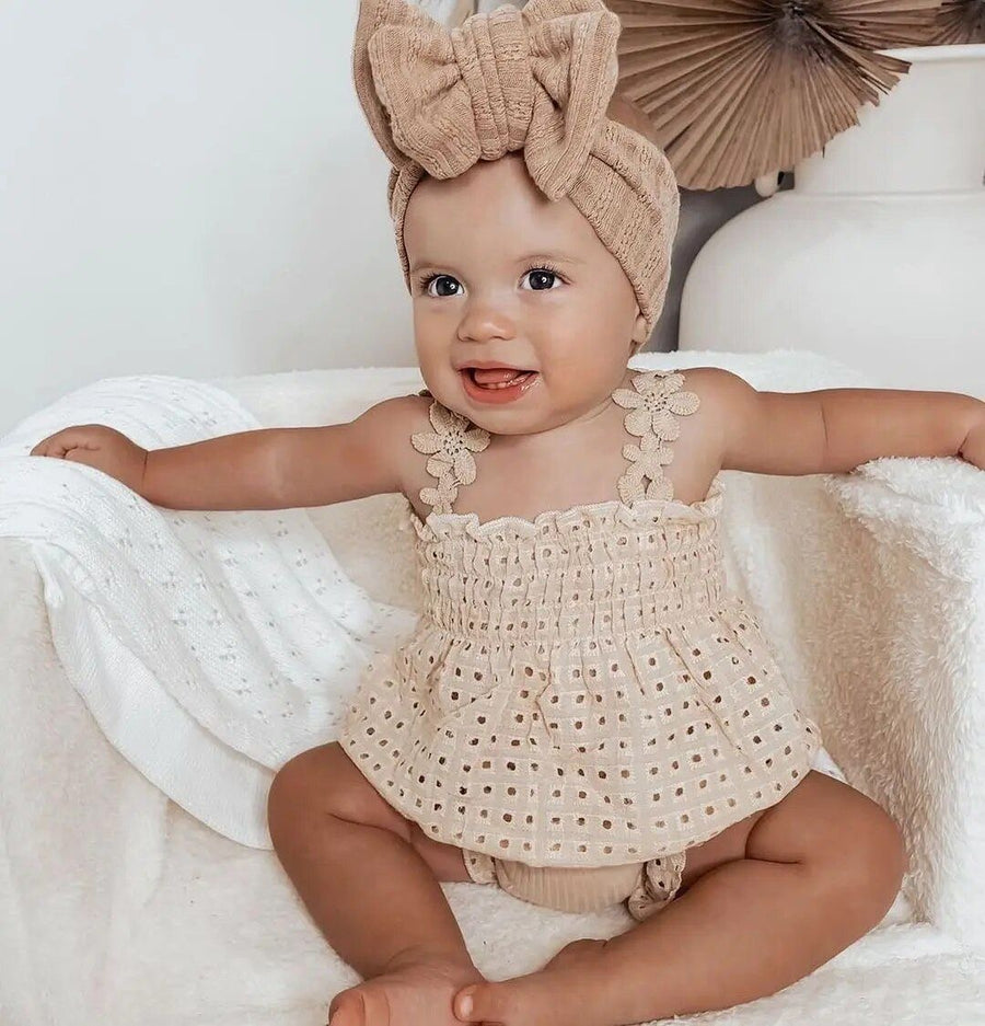 Baby Two Piece Set Pink Eyelet Flower Top + Shorts available at 1love2hugs3kisses ibiza