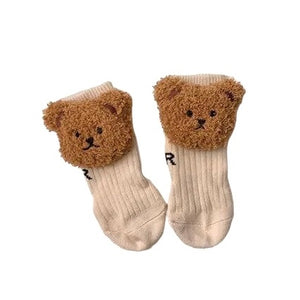 1Love 2Hugs 3Kisses Bear Baby Socks Beige