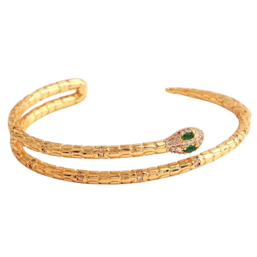 Emerald Snake Bangle Bracelet - Gold