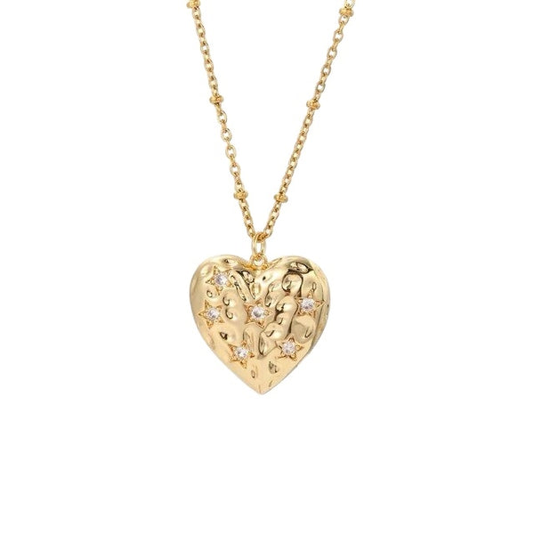 1Love 2Hugs 3Kisses Heart With Zirconia Stars Necklace Gold