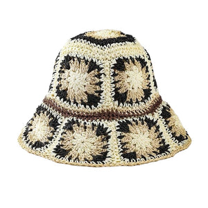 1love2hugs3kisses Crochet Bucket Hat Flower Black Cream