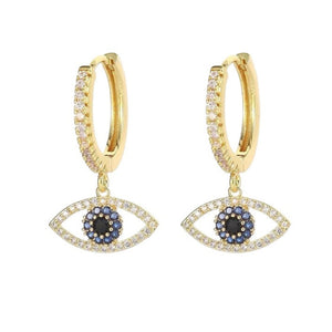 1Love 2Hugs 3Kisses Eye Earrings Gold-Blue