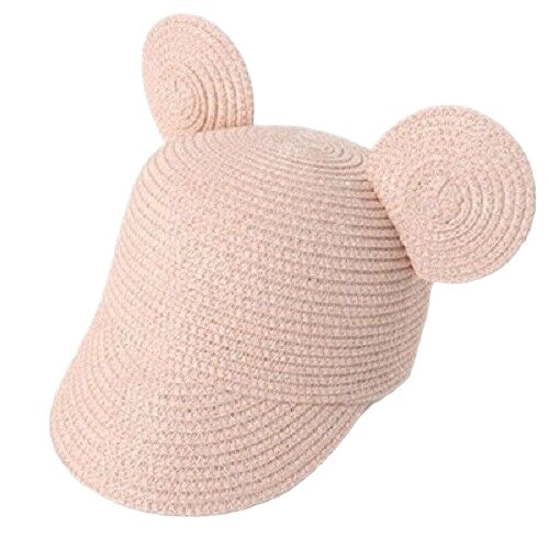 1love2hugs3kisses Straw Kids Hat With Mouse Ears Pink