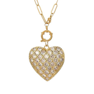 1Love 2Hugs 3Kisses Heart Necklace Zirconia Gold