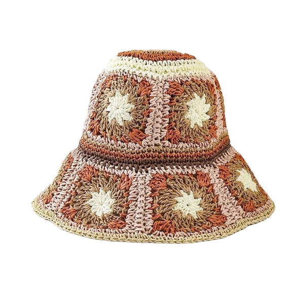 1love2hugs3kisses Crochet Bucket Hat Flower Brown Pink