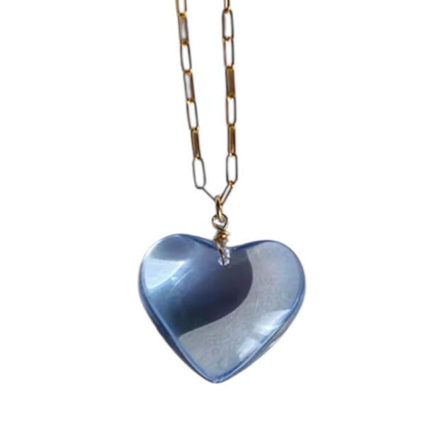 Puffy Heart Necklace - Blue