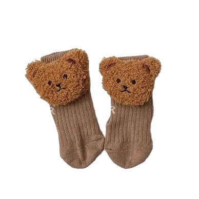 1Love 2Hugs 3Kisses Bear Baby Socks Brown