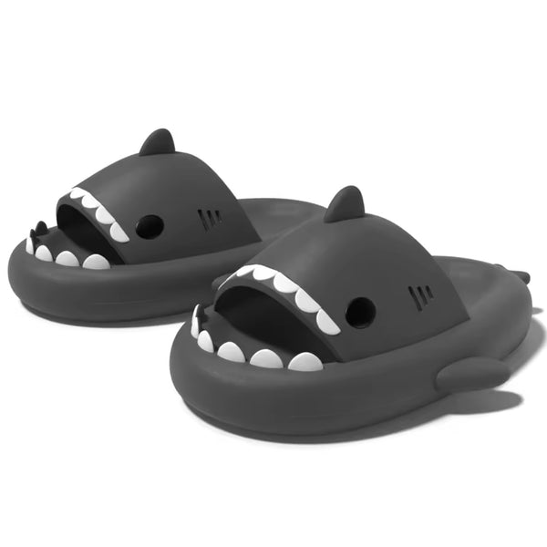 Kids Shark Sliders - Dark Grey