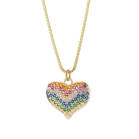 1Love 2Hugs 3Kisses Heart Necklace Zirconia Multi Color