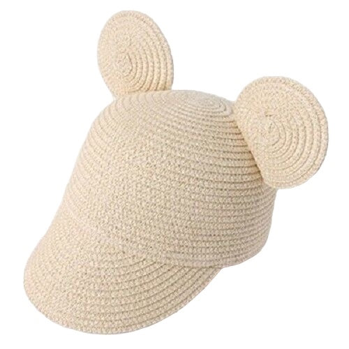 1love2hugs3kisses Straw Kids Hat With Mouse Ears Cream