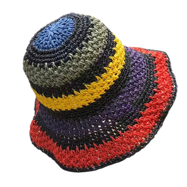 Striped Crochet Bucket Hat - Black