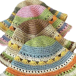 Rainbow Crochet Striped Bucket Hat Blue