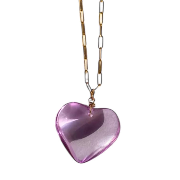 Puffy Heart Necklace - Pink