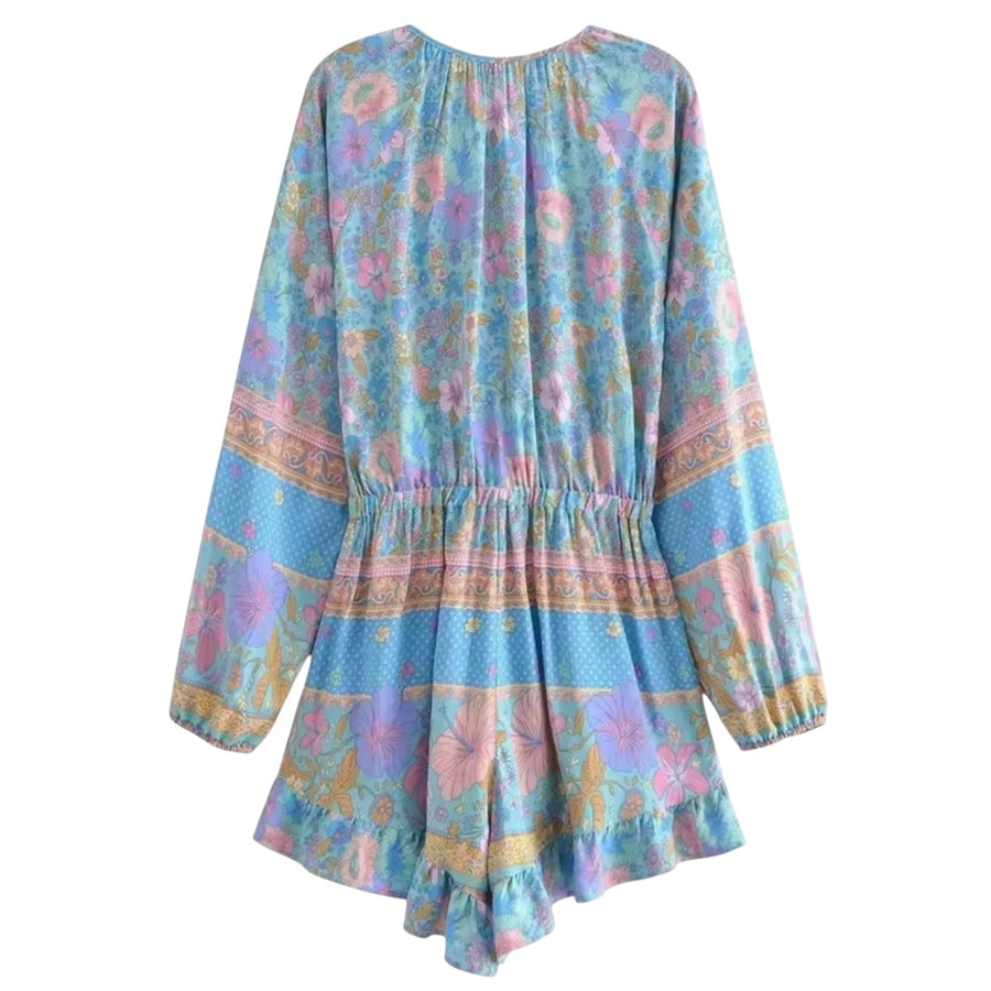 Bohemian Floral Playsuit - Sky Blue / Pink Available at 1love2hugs3kisses 
