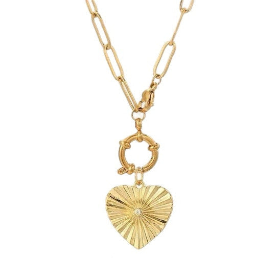 1Love 2Hugs 3Kisses Heart Eye Necklace Gold