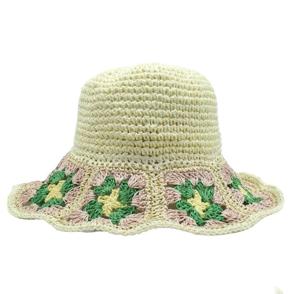 1love2hugs3kisses Crochet Bucket Hat Flower White-Green