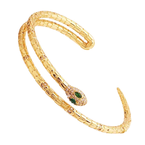 Emerald Snake Bangle Bracelet - Gold