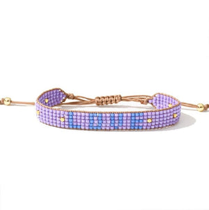1Love 2Hugs 3Kisses Handmade Rice Bead Braided Bracelet Love Lilac-Blue