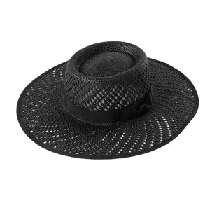 1love2hugs3kisses Straw Ribbon Hat Black
