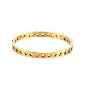 1Love 2Hugs 3Kisses Hollow Star Bangle Bracelet Gold