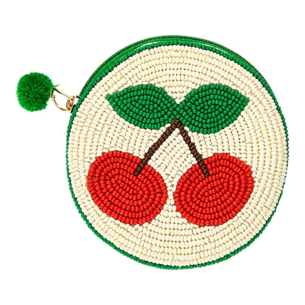 Cherry Beaded Coin Purse – Green & Red