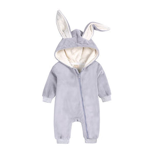 1love2hugs3kisses Baby Bunny Velour Jumpsuit Grey
